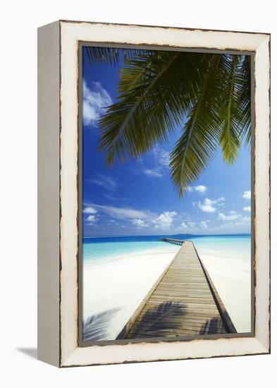 Wooden Jetty Out to Tropical Sea, Maldives, Indian Ocean, Asia-Sakis Papadopoulos-Framed Premier Image Canvas