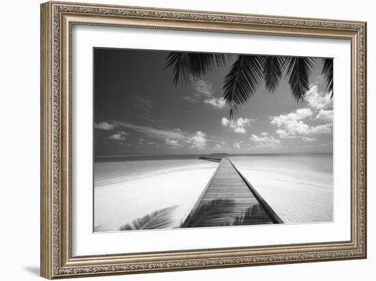 Wooden Jetty Out to Tropical Sea, Maldives, Indian Ocean, Asia-Sakis Papadopoulos-Framed Photographic Print