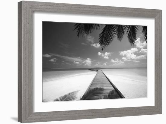 Wooden Jetty Out to Tropical Sea, Maldives, Indian Ocean, Asia-Sakis Papadopoulos-Framed Photographic Print