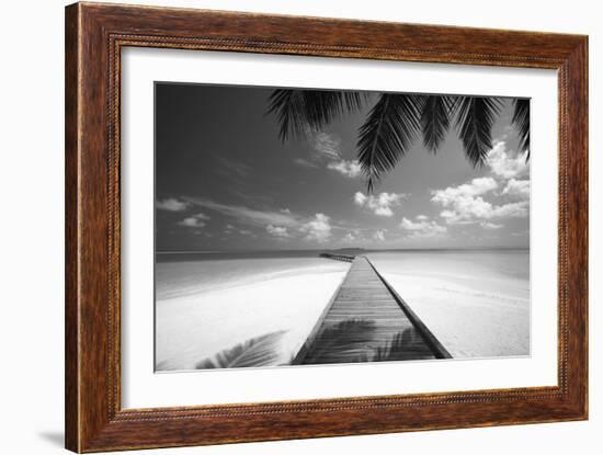 Wooden Jetty Out to Tropical Sea, Maldives, Indian Ocean, Asia-Sakis Papadopoulos-Framed Photographic Print