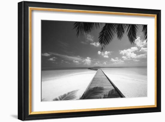 Wooden Jetty Out to Tropical Sea, Maldives, Indian Ocean, Asia-Sakis Papadopoulos-Framed Photographic Print