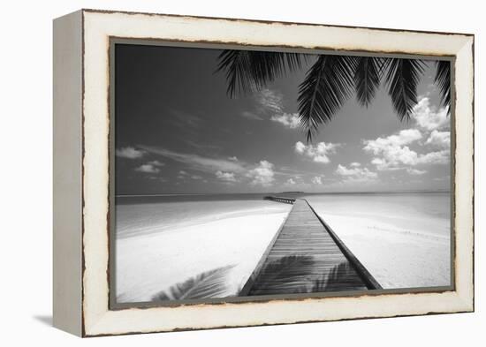 Wooden Jetty Out to Tropical Sea, Maldives, Indian Ocean, Asia-Sakis Papadopoulos-Framed Premier Image Canvas