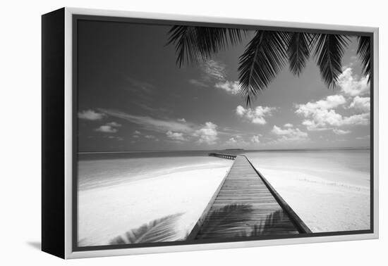 Wooden Jetty Out to Tropical Sea, Maldives, Indian Ocean, Asia-Sakis Papadopoulos-Framed Premier Image Canvas