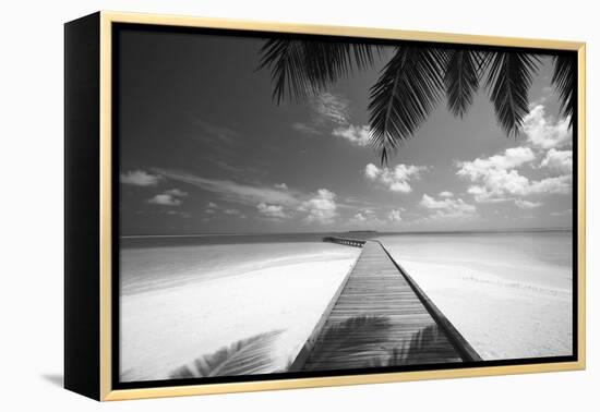 Wooden Jetty Out to Tropical Sea, Maldives, Indian Ocean, Asia-Sakis Papadopoulos-Framed Premier Image Canvas