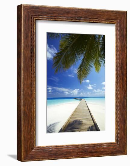 Wooden Jetty Out to Tropical Sea, Maldives, Indian Ocean, Asia-Sakis Papadopoulos-Framed Photographic Print