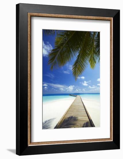 Wooden Jetty Out to Tropical Sea, Maldives, Indian Ocean, Asia-Sakis Papadopoulos-Framed Photographic Print