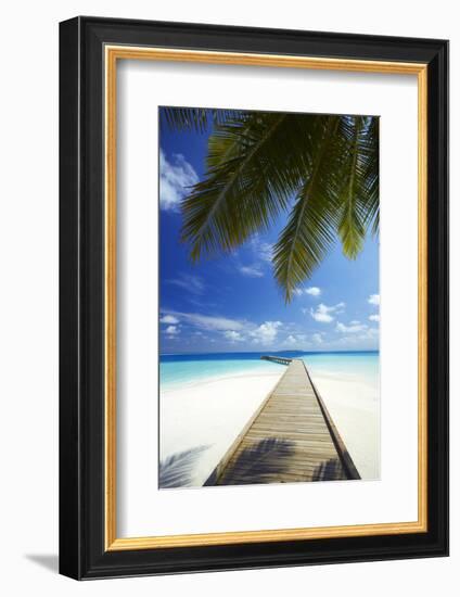 Wooden Jetty Out to Tropical Sea, Maldives, Indian Ocean, Asia-Sakis Papadopoulos-Framed Photographic Print