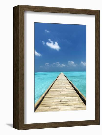 Wooden Jetty out to tropical Sea, The Maldives, Indian Ocean, Asia-Sakis Papadopoulos-Framed Photographic Print