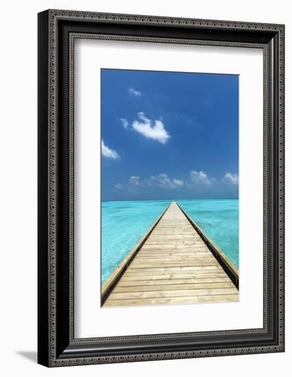 Wooden Jetty out to tropical Sea, The Maldives, Indian Ocean, Asia-Sakis Papadopoulos-Framed Photographic Print