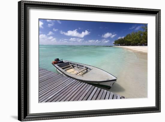 Wooden Jetty with a Boat Tied to It-Lee Frost-Framed Photographic Print