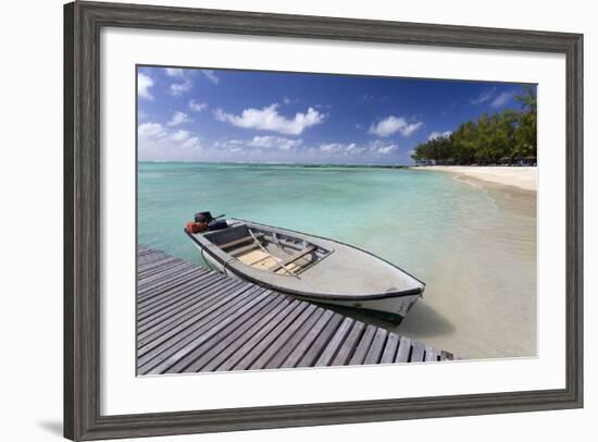 Wooden Jetty with a Boat Tied to It-Lee Frost-Framed Photographic Print