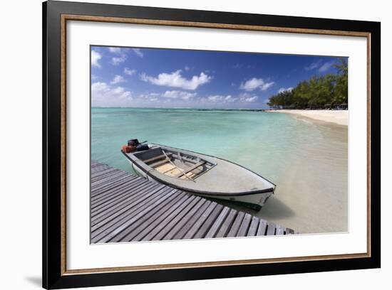 Wooden Jetty with a Boat Tied to It-Lee Frost-Framed Photographic Print