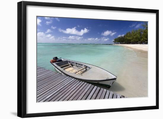 Wooden Jetty with a Boat Tied to It-Lee Frost-Framed Photographic Print