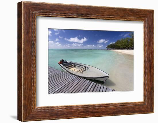 Wooden Jetty with a Boat Tied to It-Lee Frost-Framed Photographic Print