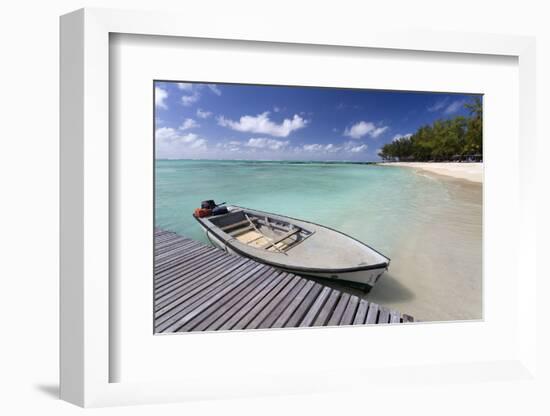 Wooden Jetty with a Boat Tied to It-Lee Frost-Framed Photographic Print