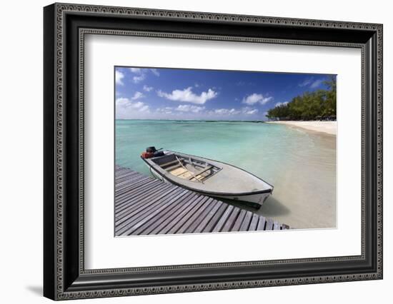 Wooden Jetty with a Boat Tied to It-Lee Frost-Framed Photographic Print