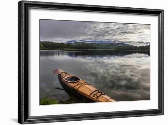 Wooden Kayak on Shore of Beaver Lake Near Whitefish, Montana, Usa-Chuck Haney-Framed Photographic Print