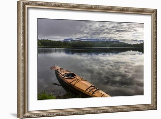 Wooden Kayak on Shore of Beaver Lake Near Whitefish, Montana, Usa-Chuck Haney-Framed Photographic Print