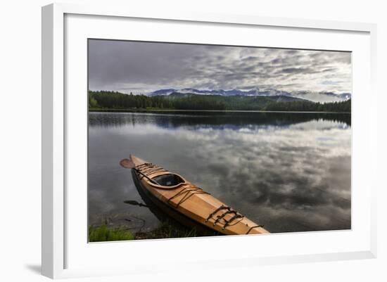 Wooden Kayak on Shore of Beaver Lake Near Whitefish, Montana, Usa-Chuck Haney-Framed Photographic Print