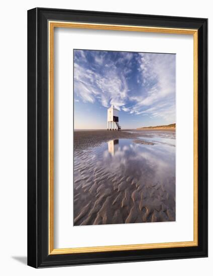 Wooden Lighthouse on Burnham Beach at Low Tide, Burnham-On-Sea, Somerset, England. Winter-Adam Burton-Framed Photographic Print