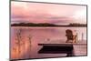 Wooden Lounge Chairs at Sunset on a Pier on the Shores of the Calm Saimaa Lake in Finland under a N-gdefilip-Mounted Photographic Print