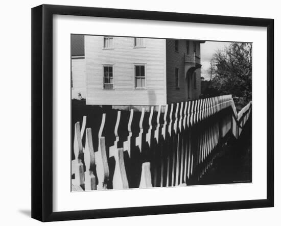 Wooden Picket Fence Surrounding a Building Built in 1850 in a Shaker Community-John Loengard-Framed Photographic Print