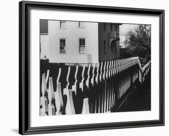 Wooden Picket Fence Surrounding a Building Built in 1850 in a Shaker Community-John Loengard-Framed Photographic Print