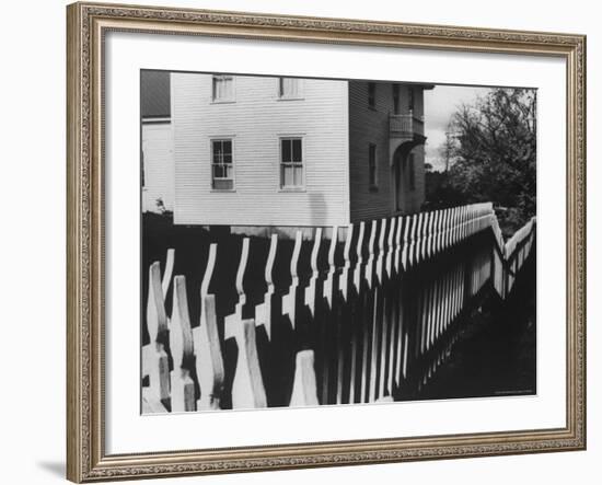 Wooden Picket Fence Surrounding a Building Built in 1850 in a Shaker Community-John Loengard-Framed Photographic Print