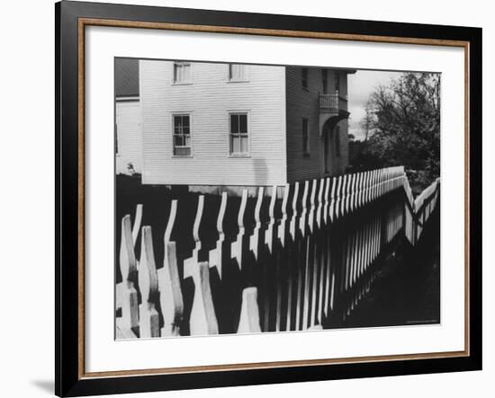 Wooden Picket Fence Surrounding a Building Built in 1850 in a Shaker Community-John Loengard-Framed Photographic Print