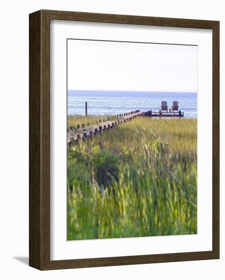 Wooden Pier and Chairs, Apalachicola Bay, Florida Panhandle, USA-John Coletti-Framed Photographic Print