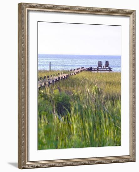 Wooden Pier and Chairs, Apalachicola Bay, Florida Panhandle, USA-John Coletti-Framed Photographic Print