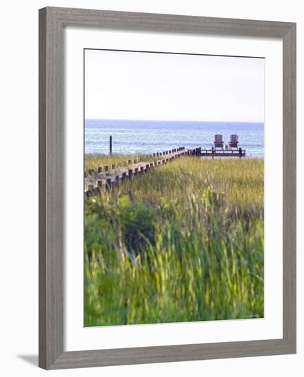 Wooden Pier and Chairs, Apalachicola Bay, Florida Panhandle, USA-John Coletti-Framed Photographic Print