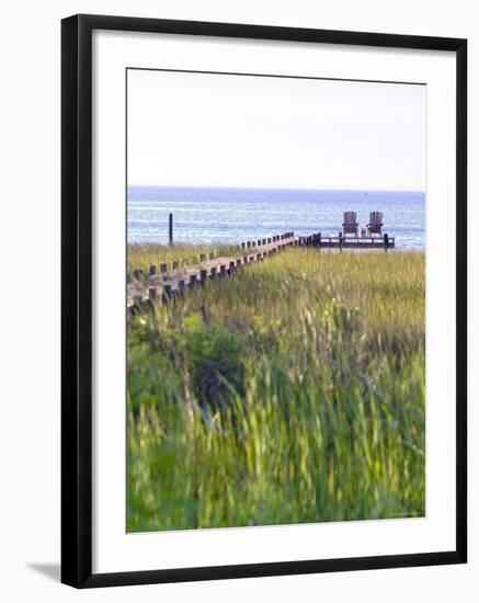 Wooden Pier and Chairs, Apalachicola Bay, Florida Panhandle, USA-John Coletti-Framed Photographic Print