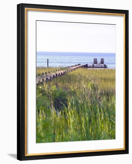 Wooden Pier and Chairs, Apalachicola Bay, Florida Panhandle, USA-John Coletti-Framed Photographic Print