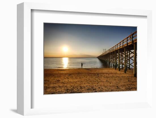 Wooden Pier Perspective at Sunset, Keansburg, New Jersey, USA-George Oze-Framed Photographic Print