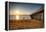 Wooden Pier Perspective at Sunset, Keansburg, New Jersey, USA-George Oze-Framed Premier Image Canvas