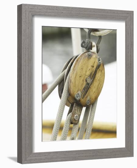 Wooden Pulley and Rope of Boat Rigging-null-Framed Photographic Print