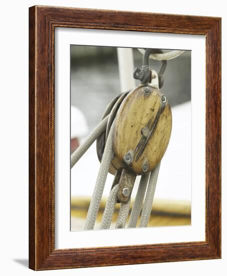 Wooden Pulley and Rope of Boat Rigging-null-Framed Photographic Print