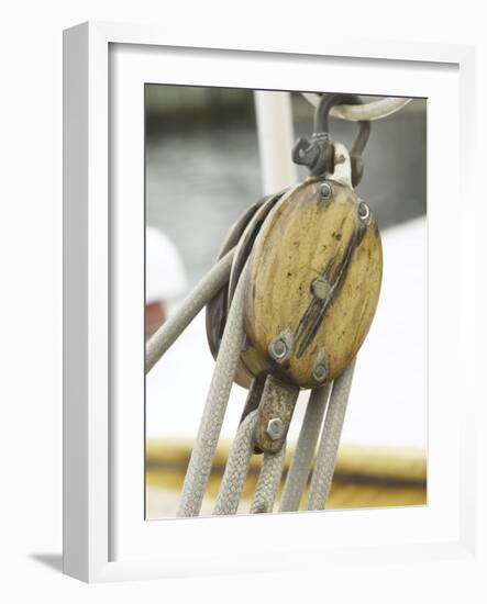 Wooden Pulley and Rope of Boat Rigging-null-Framed Photographic Print