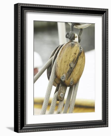 Wooden Pulley and Rope of Boat Rigging-null-Framed Photographic Print