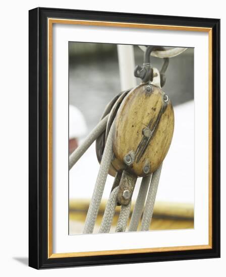 Wooden Pulley and Rope of Boat Rigging-null-Framed Photographic Print