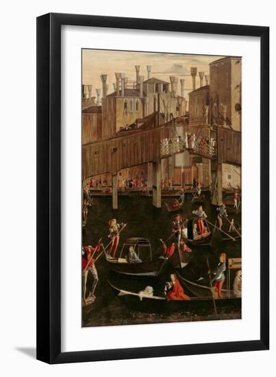 Wooden Rialto Bridge, from the Miracle of the Relic of the True Cross, 1494 (Detail of 29232)-Vittore Carpaccio-Framed Giclee Print