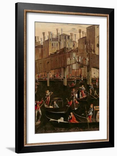 Wooden Rialto Bridge, from the Miracle of the Relic of the True Cross, 1494 (Detail of 29232)-Vittore Carpaccio-Framed Giclee Print