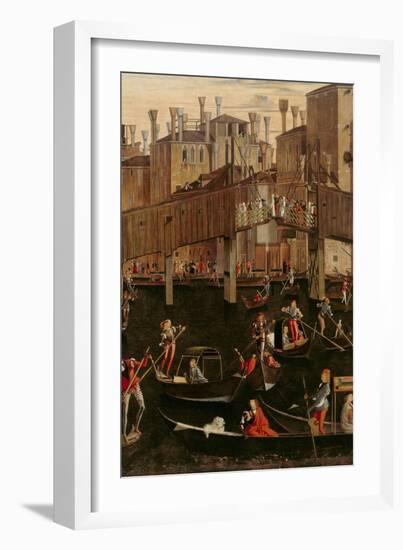 Wooden Rialto Bridge, from the Miracle of the Relic of the True Cross, 1494 (Detail of 29232)-Vittore Carpaccio-Framed Giclee Print