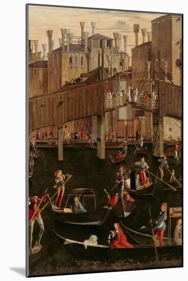 Wooden Rialto Bridge, from the Miracle of the Relic of the True Cross, 1494 (Detail of 29232)-Vittore Carpaccio-Mounted Giclee Print