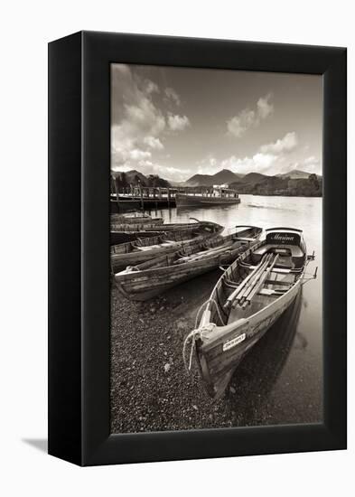 Wooden Rowing Boats on Derwent Water, Keswick, Lake District, Cumbria, England. Autumn-Adam Burton-Framed Premier Image Canvas