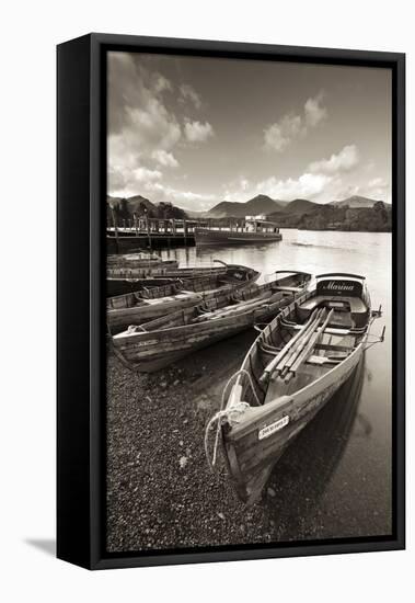 Wooden Rowing Boats on Derwent Water, Keswick, Lake District, Cumbria, England. Autumn-Adam Burton-Framed Premier Image Canvas