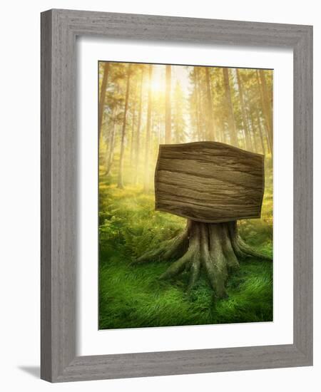 Wooden Sign in the Magic Dark Forest-egal-Framed Photographic Print