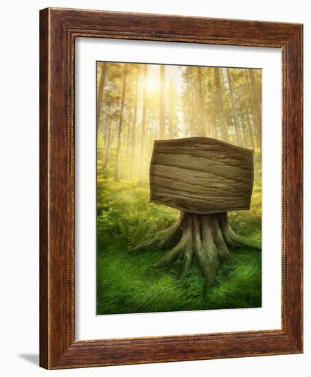 Wooden Sign in the Magic Dark Forest-egal-Framed Photographic Print