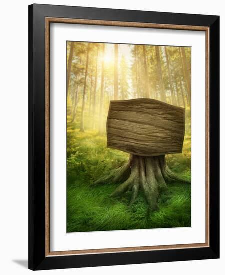 Wooden Sign in the Magic Dark Forest-egal-Framed Photographic Print